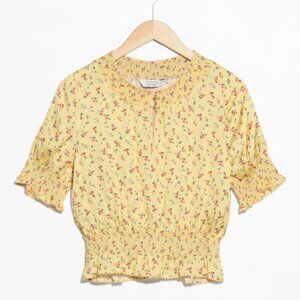 & OTHER STORIES Yellow Floral Print Ruched Blouse Size Small